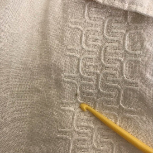 Breakwater Embroidered Linen Short Sleeve Button Front White Shirt Mens Medium - Picture 10 of 14